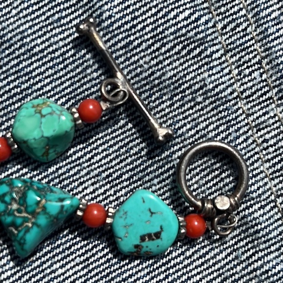 Handmade Turquoise and Coral Necklace - Picture 3 of 9